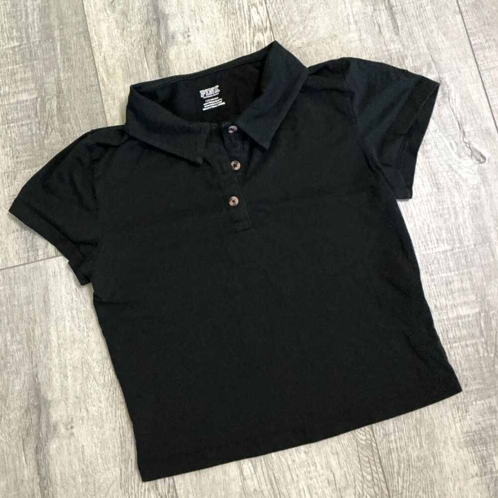 Victoria’s Secret PINK Black Cropped Polo Baby Tee Size Large
